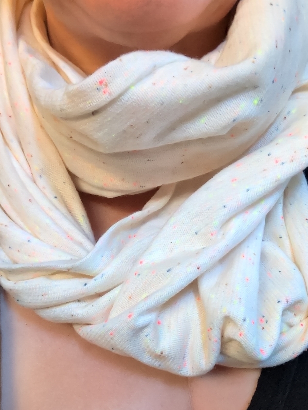 Gorgeous Lightweight Yellow 108 Ivory Speckled Confetti Knit Infinity Scarf